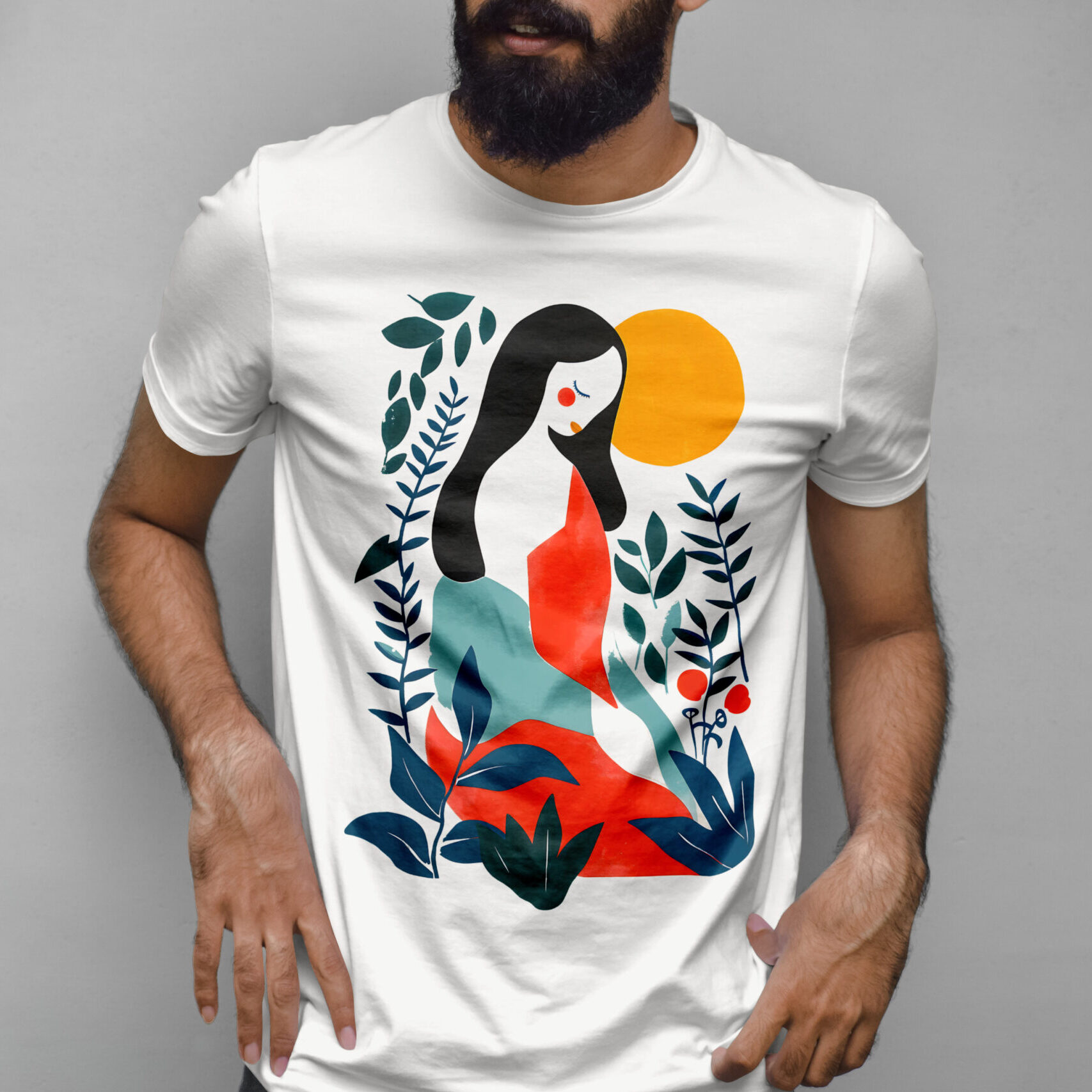 Free Beard Man Wearing T-Shirt Mockup